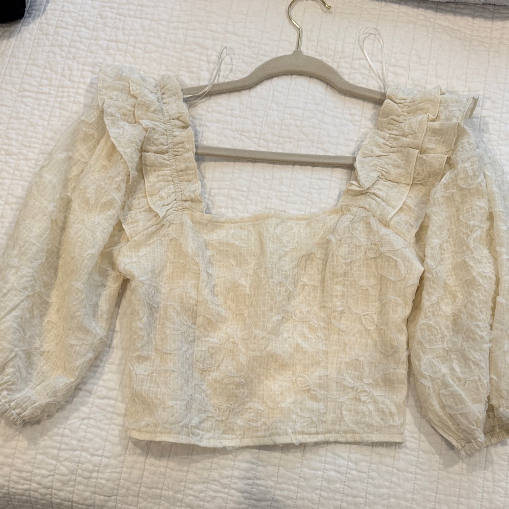 Promesa Cream Lace Blouse with Ruffle Details